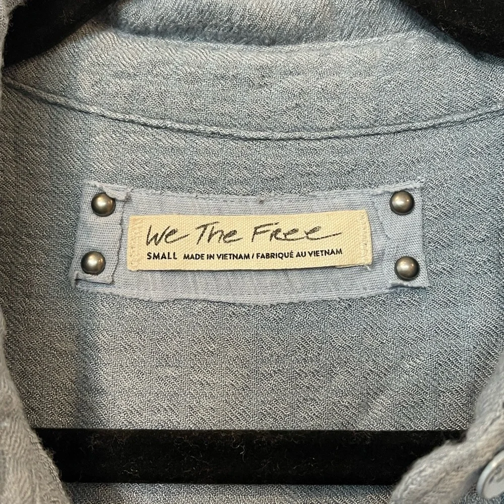 Free People Hidden Valley Tunic Top Size Small Oversized‎ Button Up Slate Blue - Picture 2 of 7